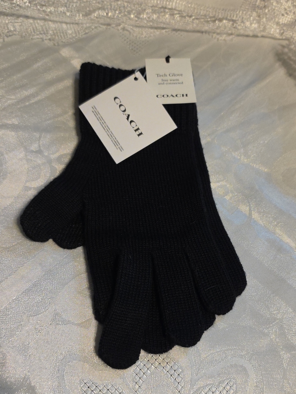 Coach Black Knit Logo Tech Gloves